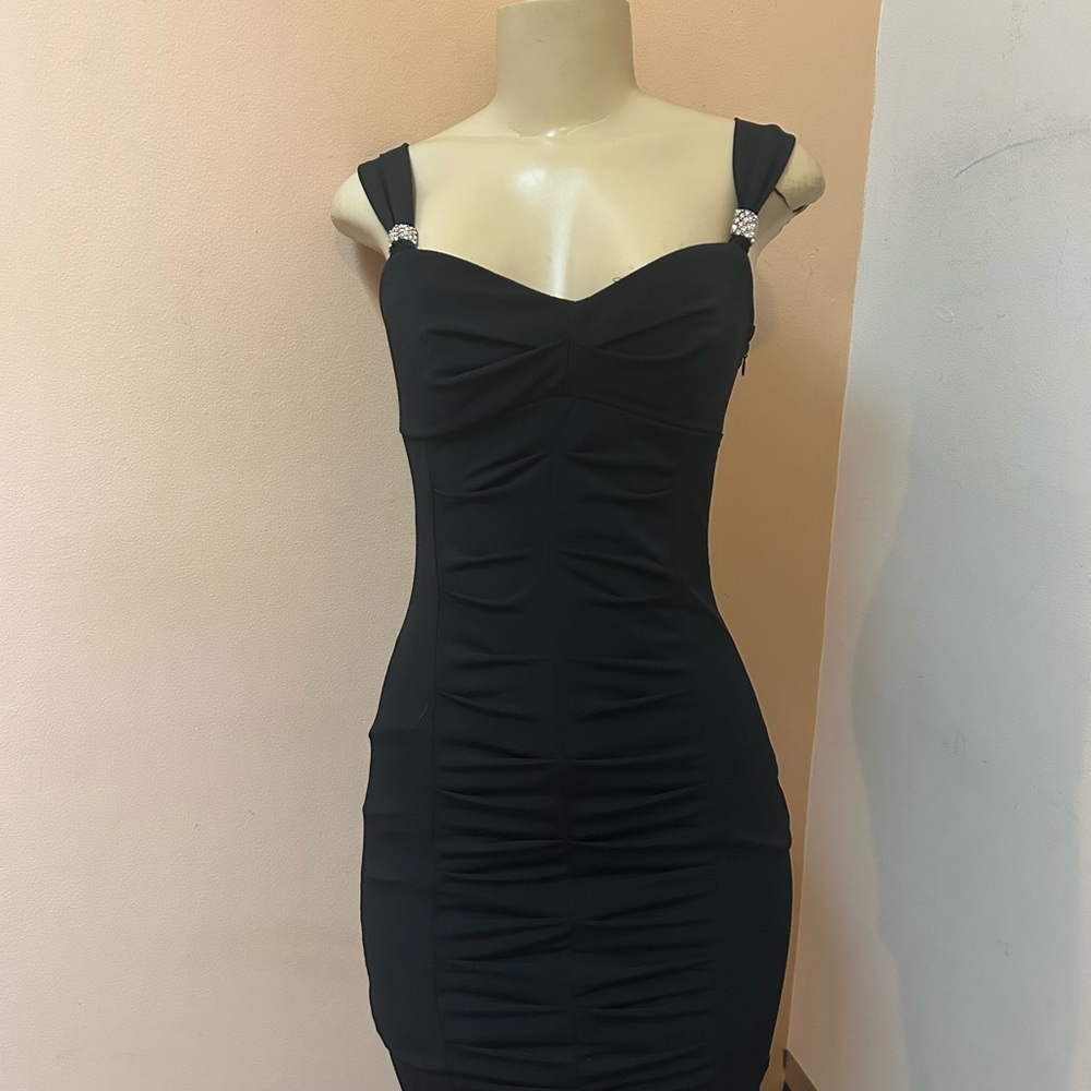 Rampage Black Bodycon Mini Dress with Sweetheart Neckline and Ruching
